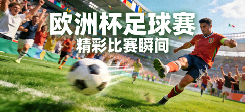 欧洲杯足球赛事绿茵场精彩比赛瞬间横幅大图